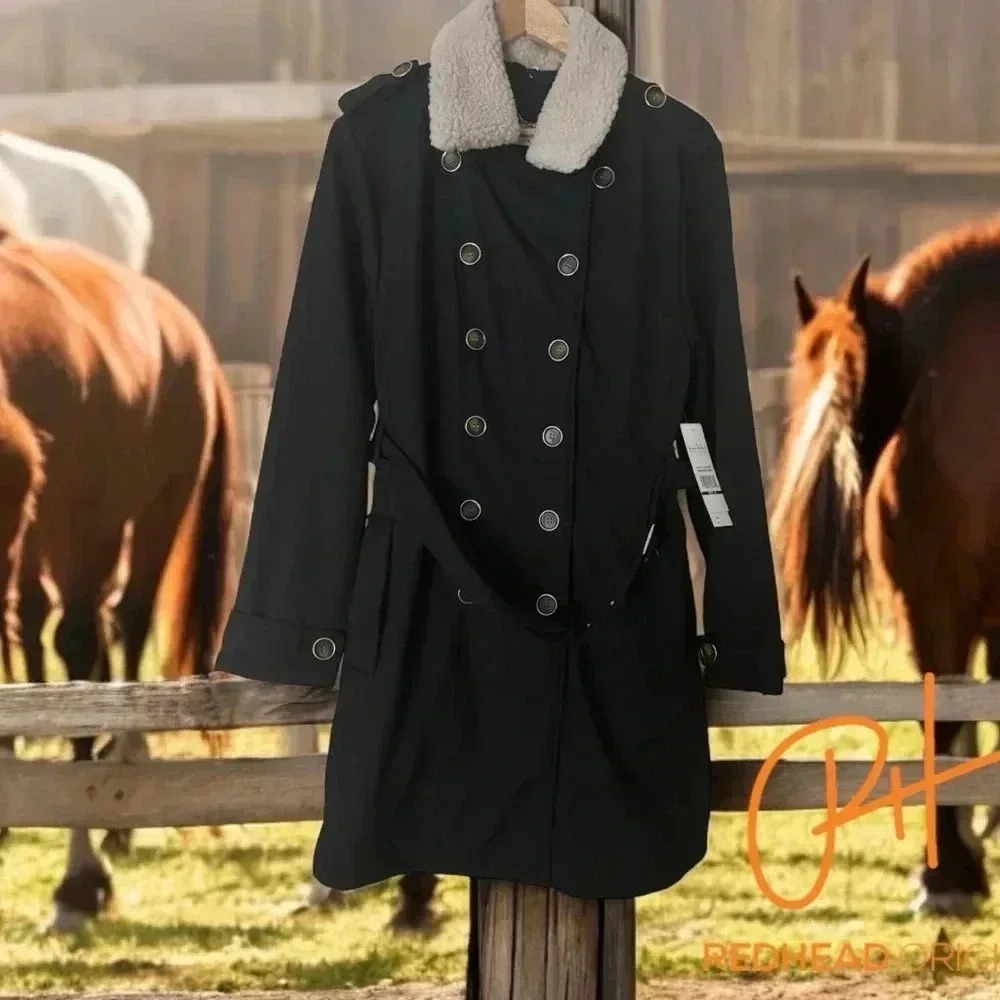 Nicole Miller NWT classic pea coat trench coat with removable collar- NWT